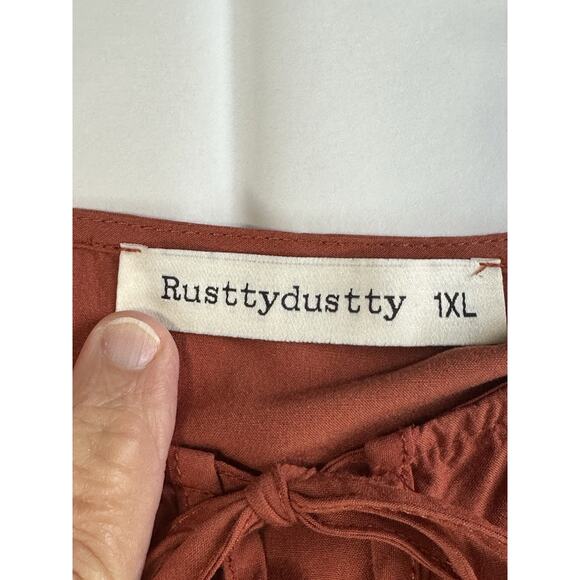 Rusttydustty Boho Blouse Tunic Sz 1XL Embroidered Balloon Sleeves Lightweight - Picture 11 of 15